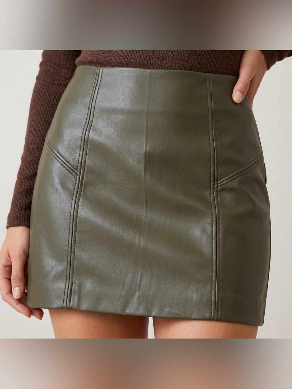 Olive Green Faux Leather Mini Skirt